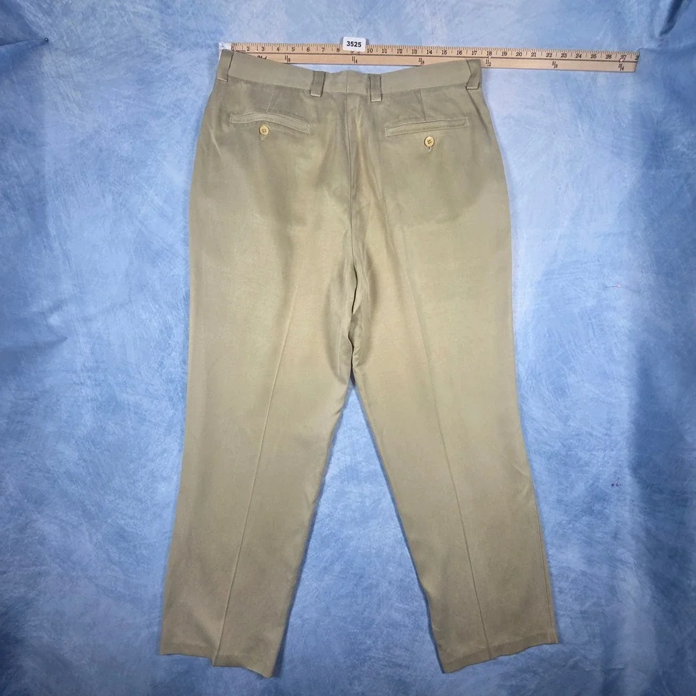 Tommy Bahama Relax Mens 35x30 Tan 100% Silk Pleated Dress Pants Khaki Trousers